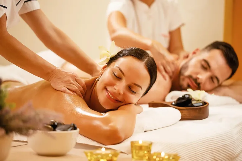 Couple relaxing during a massage treatment